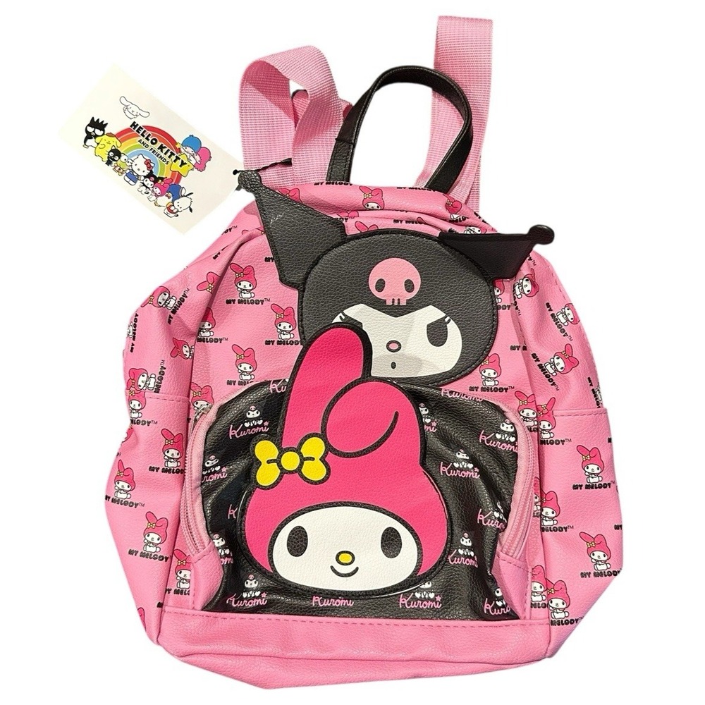 My Melody and Kuromi 12" Faux Leather Pink Mini Backpack